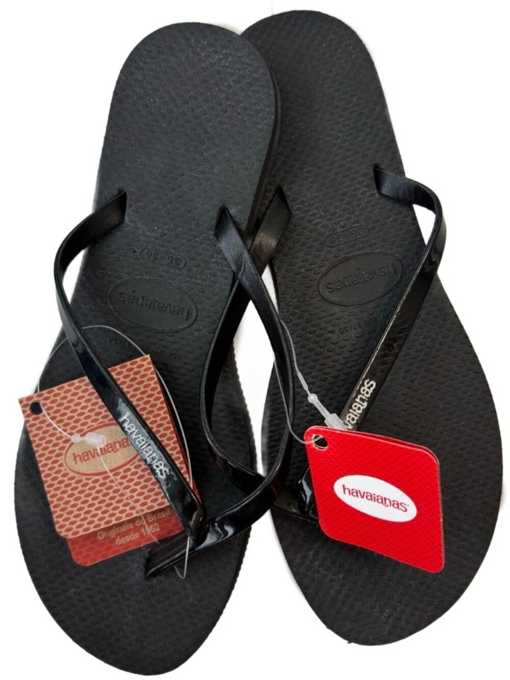 New Havaianas Slim Glossy Flip Flops - Black - Size 6